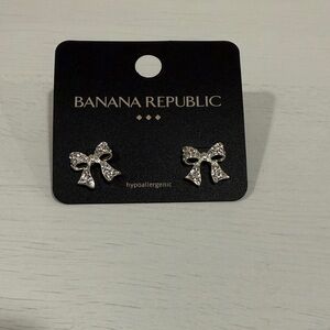 Banana Republic Rhinestone Bow Stud Earrings - Silver